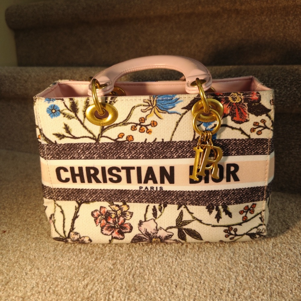 Dior Floral Canvas Tote Bag - Pink and Cream